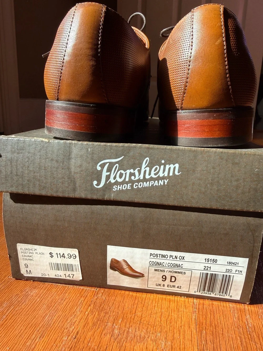 Florsheim Men’s Positano Plain Toe Oxford Cognac Leather Dress Shoes, 9D